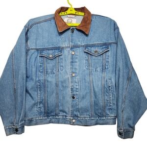 Vintage XXL Woodlake Denim Jacket Leather Collar 80s Ranch Barn Coat Workwear **